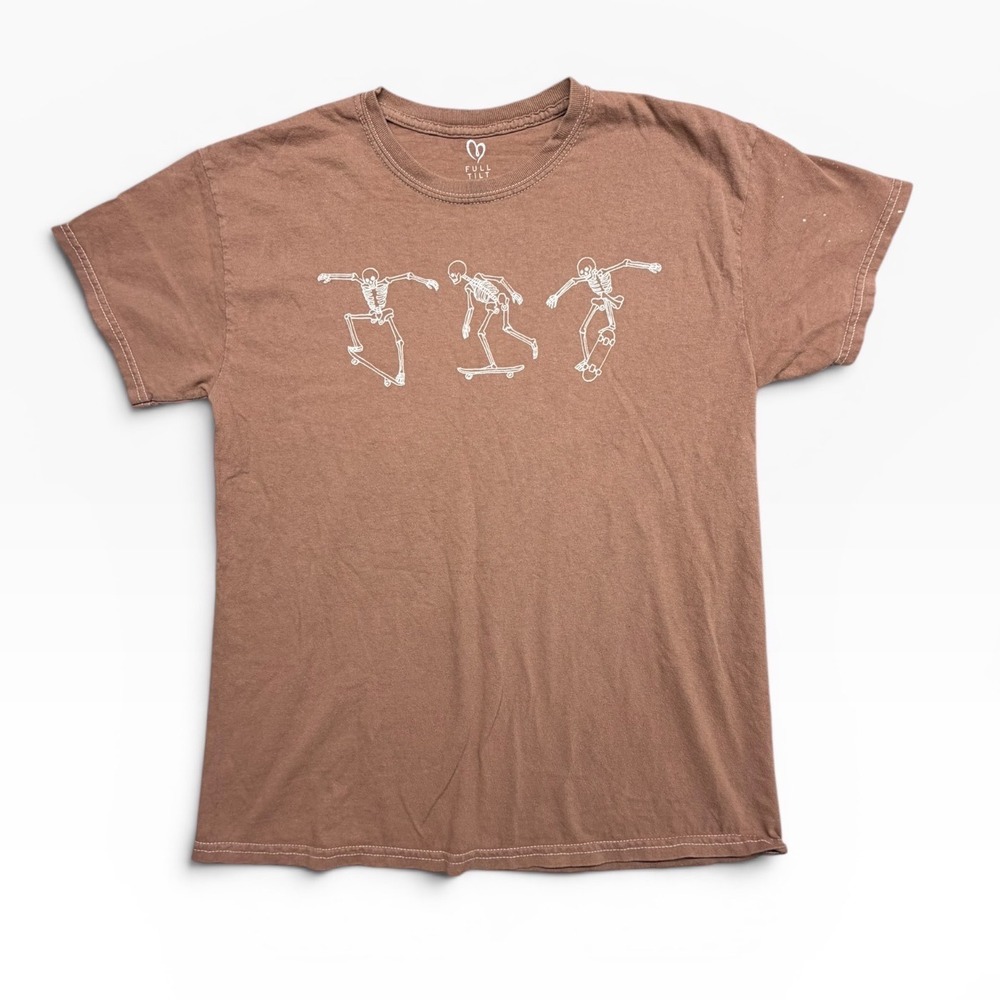 Full Tilt Mens Skeleton Skateboarder Graphic Tee Brown Short Sleeve S SKU 0665